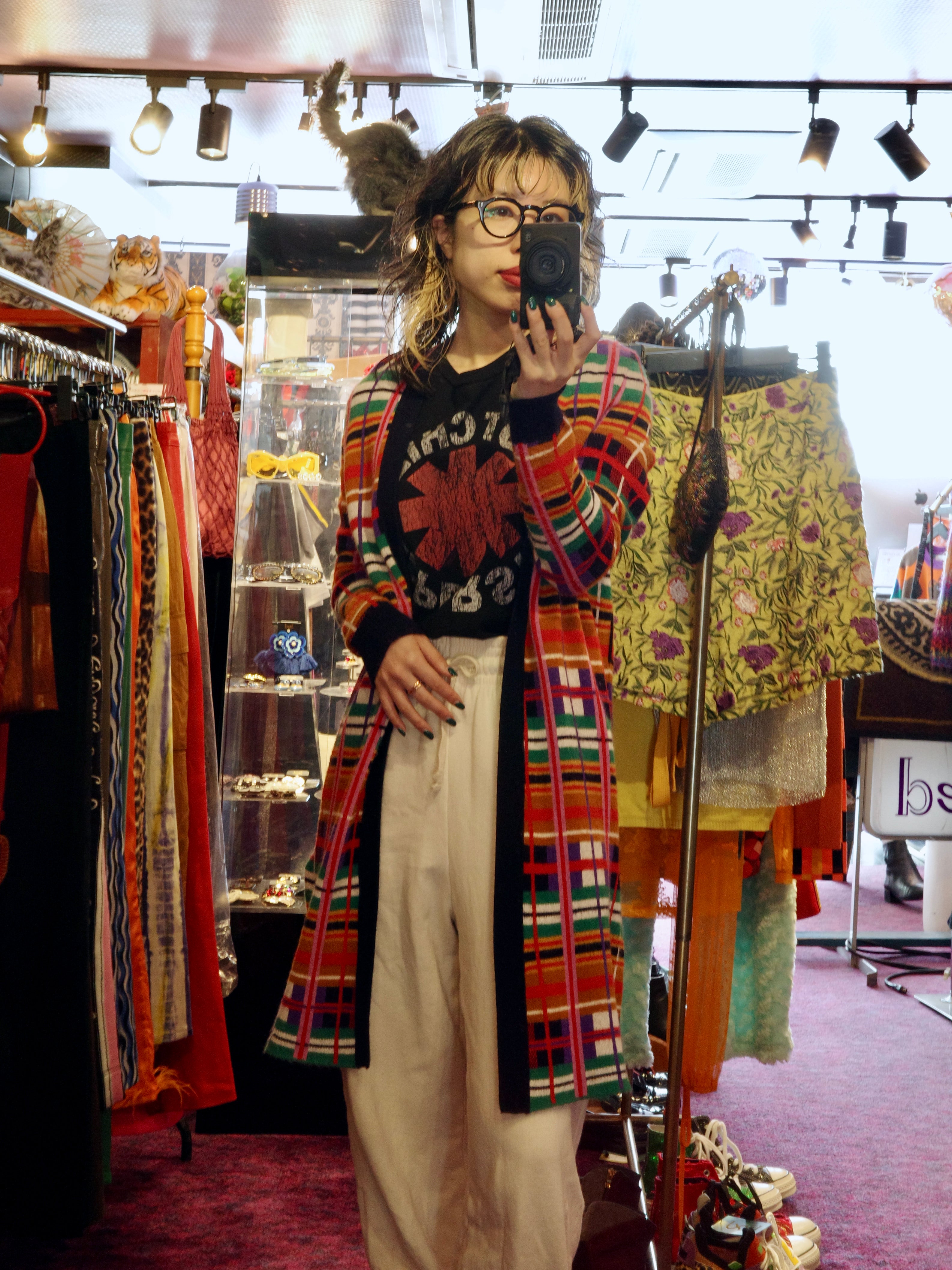 マルチカラーチェックカーディガン – bed - Urban Vintage