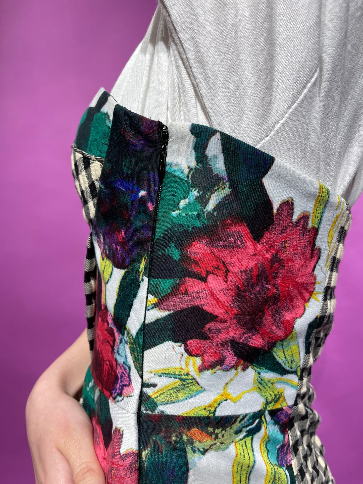 【Used】<br>"Rachel Roy"花柄×ギンガムチェックビスチェ
