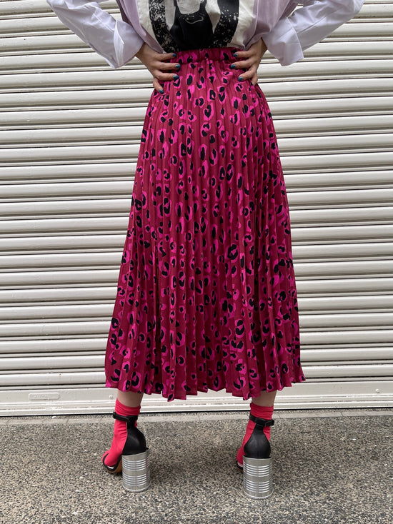 【Used】<br>ヒョウ柄プリーツスカート