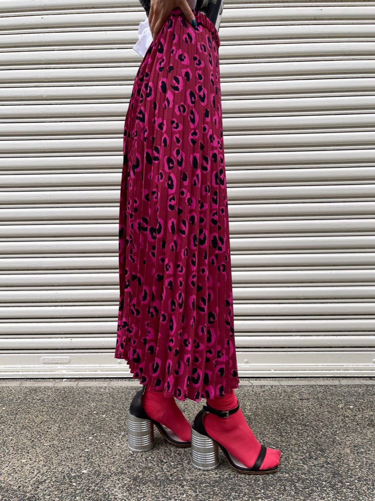 【Used】<br>ヒョウ柄プリーツスカート
