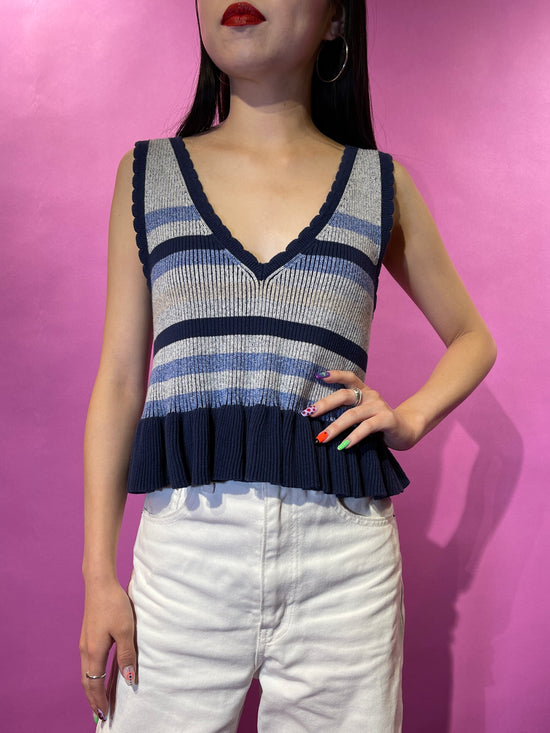【Used】<br>ストライプフリルデザイントップス
