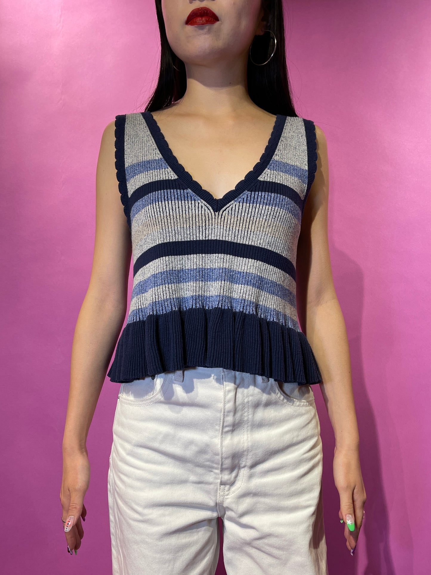 【Used】<br>ストライプフリルデザイントップス