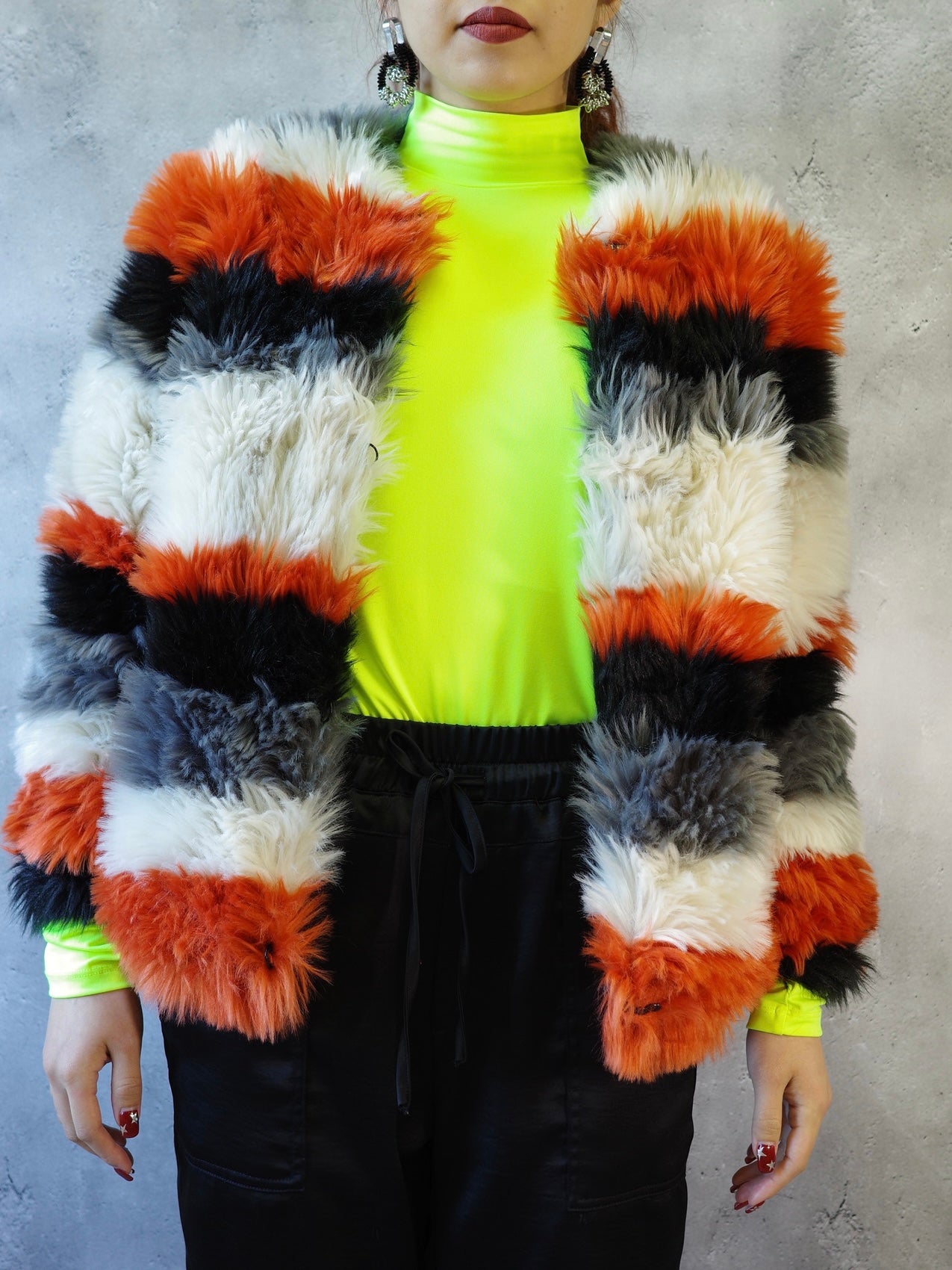 【Used】<br>"Peak Performance"<br>ストライプ柄ミックスファーコート