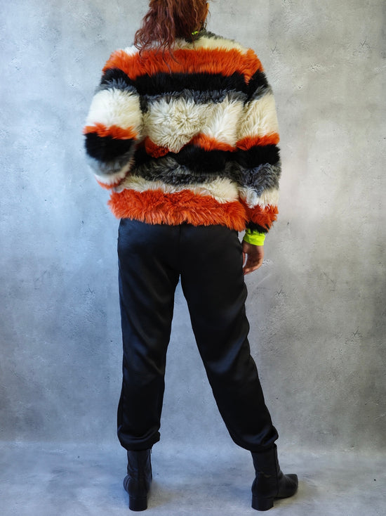 【Used】<br>"Peak Performance"<br>ストライプ柄ミックスファーコート