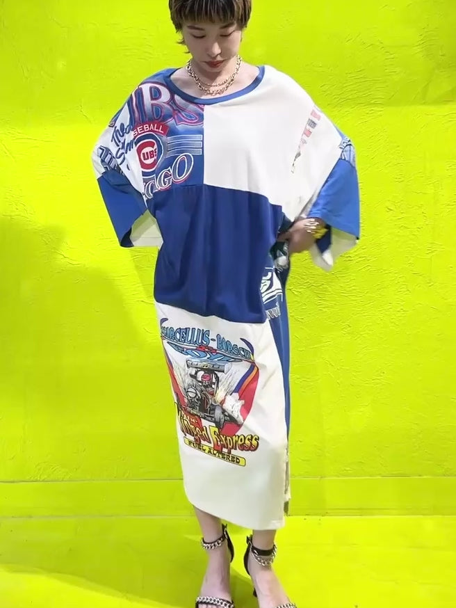 パッチワークデザインTシャツワンピース