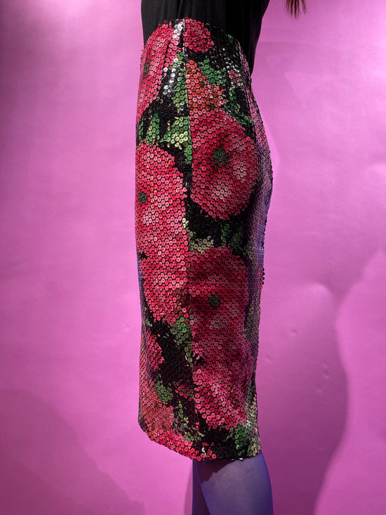 【Used】<br>花柄スパンコールタイトスカート