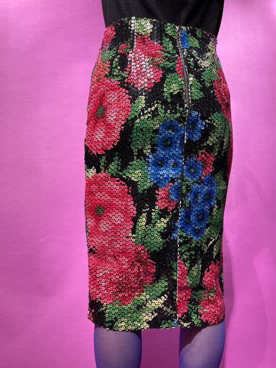 【Used】<br>花柄スパンコールタイトスカート