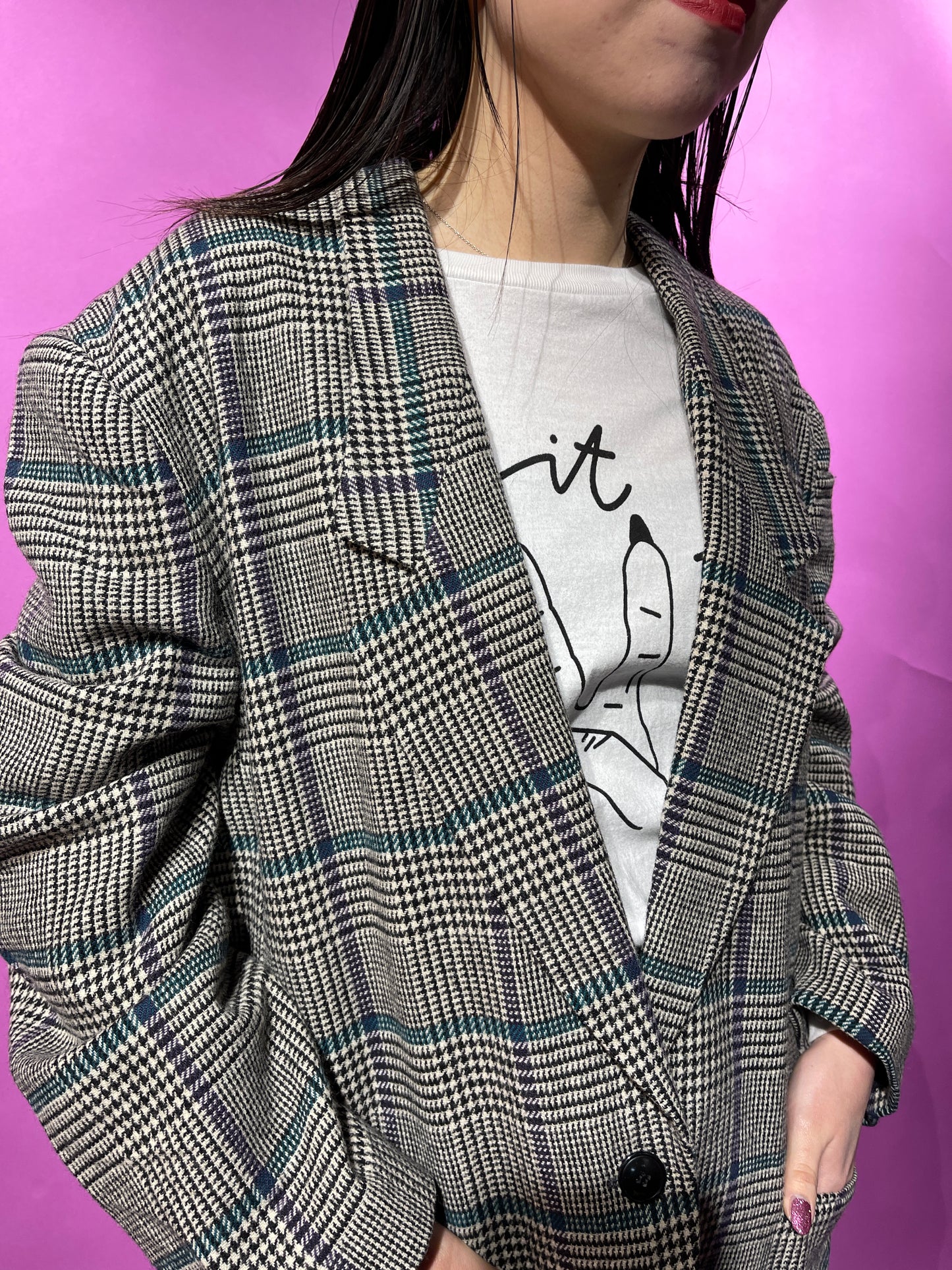 【Used】<br>グレンチェックビッグシルエットジャケット
