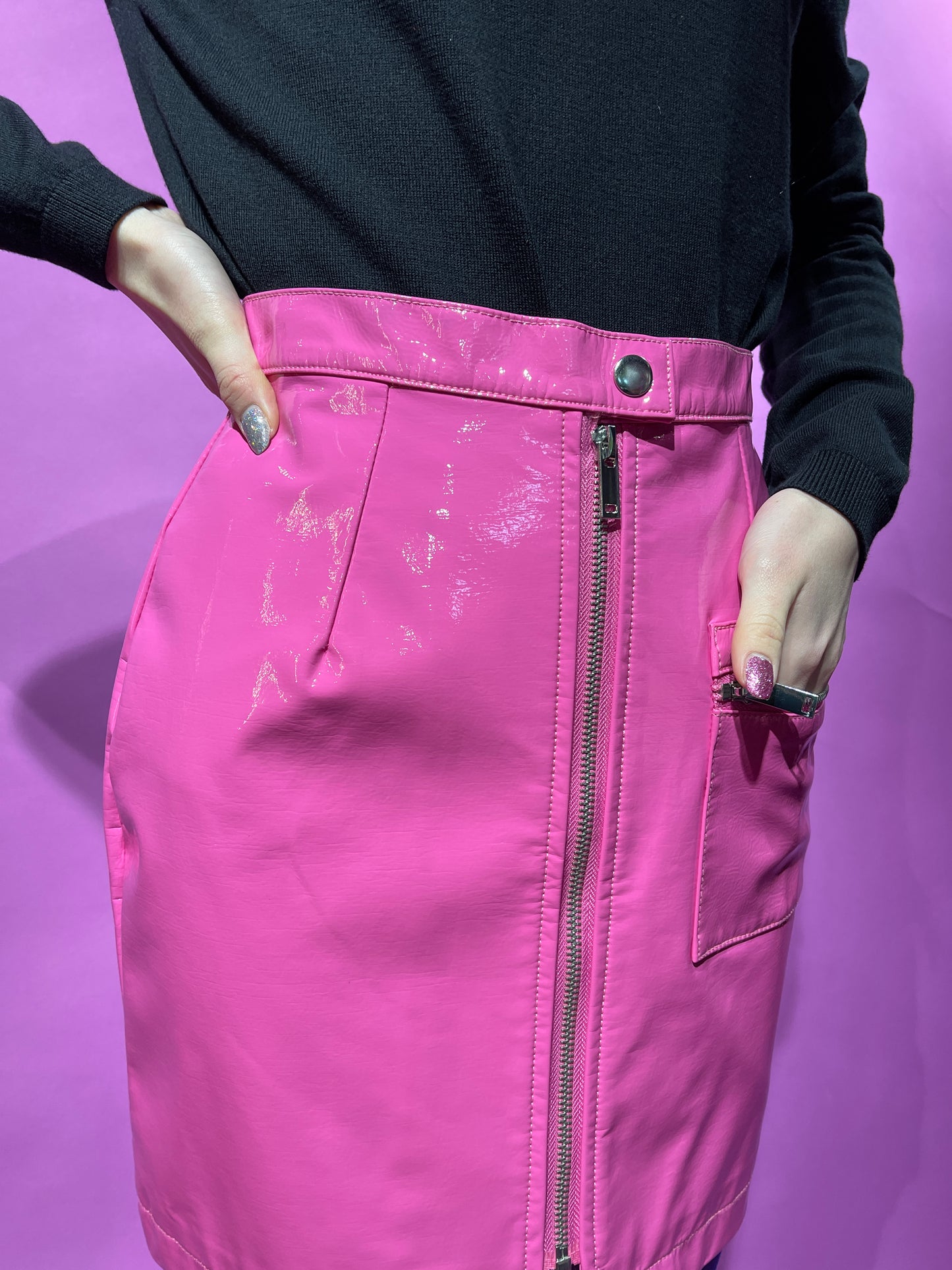 【Used】<br>ピンクエナメルジップデザインスカート