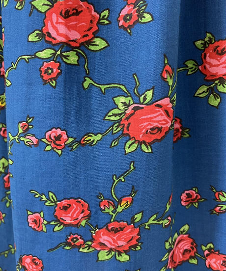 【Vintage】<br>Rose Print Puff Sleeve Dress