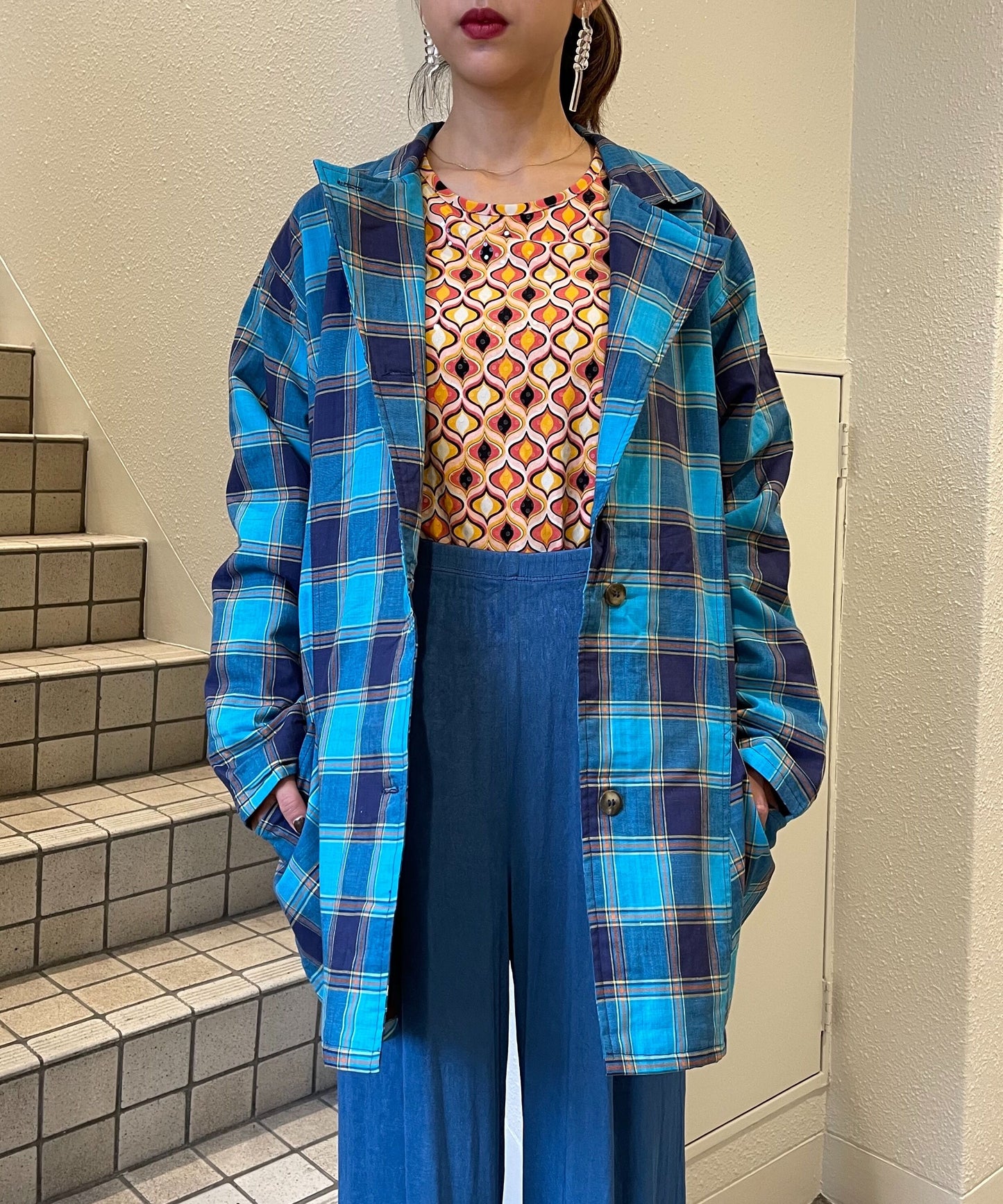 【Used】ブルーチェックコート
